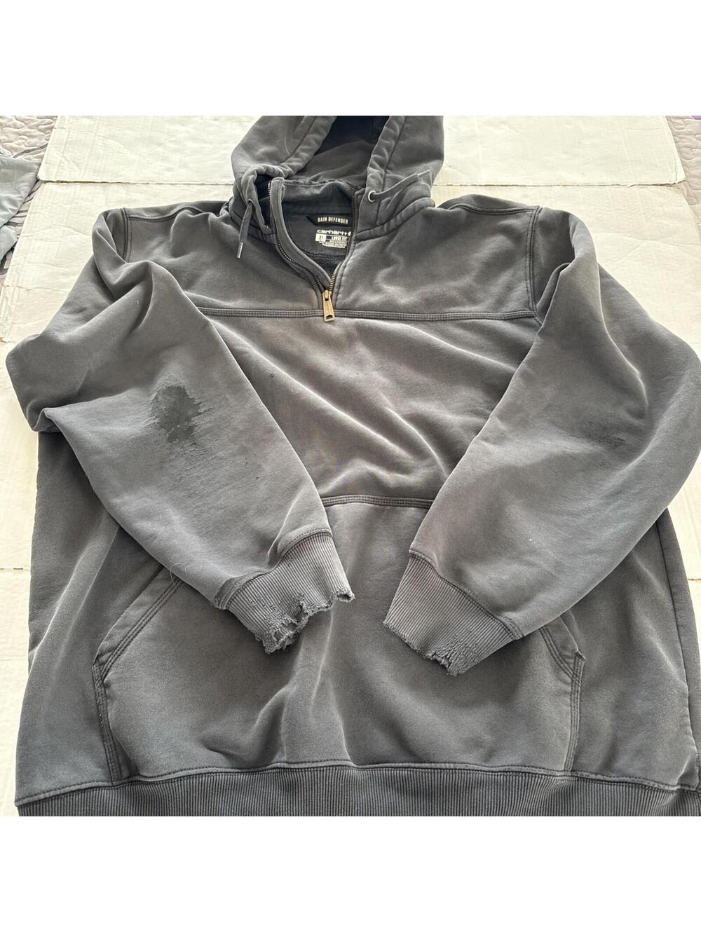 Carhartt Rain Defender Heavy Weight Hoodie Mens XL Gray Loose Fit 1/4 Zip.